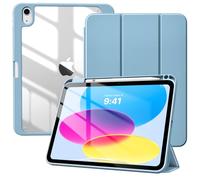 TiMOVO Coque pour iPad A16 11 Pouces/10ème Gén 10,9" - Bleu Brume | Porte-Stylet, Coque Fine Tri-Fold Avec Support, Housse Arrière Transparente, Veille et Réveil Automatiques