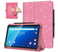 TiMOVO Coque Universel pour Tablette Androiod de 10,1" avec Boucle pour Stylet, Coque Léger et Pliable avec Main pour Toutes Les Tablettes à Écran Tactile de 9,6" à 11", Pastèque Rouge Scintillant