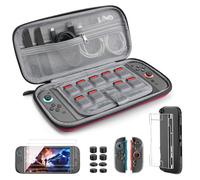TiMOVO Étui de Protection pour Nintendo Switch 2, Kit Accessoires Switch 2 avec Pochette, Coque PC Transparente, Housse JoyCon TPU, 2 Verre Trempé et 8 Capuchon de Poignée de Pouce, Rouge
