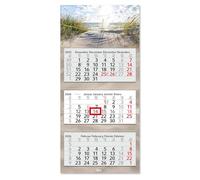 Timr calendrier 3 mois 2026 - calendrier mural 3 mois avec curseur - 70 cm calendrier trois mois multilingue D/GB/F/ES I motif dunes plage I tr326