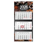 Timr calendrier 3 mois 2026 - calendrier mural 3 mois avec curseur - 70 cm calendrier trois mois multilingue D/GB/F/ES I Motif Café Coffee Café I tr333
