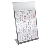 Timr Calendrier de table à poser en acier inoxydable I pour 2 ans 2025/2026 I Calendrier 3 mois bloc aimanté I multilingue D/GB/F I argent mat petit I tr093