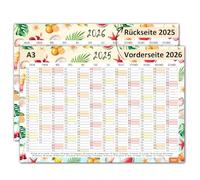Timr Calendrier mural 2026/2025 motif fruits - DIN A3 (42 x 29,7 cm) I Calendrier 2 x 12 mois I Multicolore I Calendrier annuel I inscriptible des deux côtés I avec jours fériés légaux I tr291