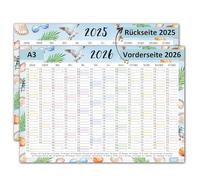 Timr Calendrier mural 2026 avec motif plage 2025 - Format A3 12 mois I des deux côtés I tr292