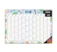 Timr Calendrier mural 2026 incluant le motif 2025 Plage - Format DIN A3 (42 x 29,7 cm) Calendrier I 2 x 12 mois I recto-verso I motif vacances I bleu I calendrier annuel avec jours fériés I tr292