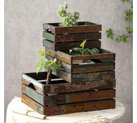 TIMRIS Lot de 3 caisses gigognes rustiques en bois vieilli - Boîtes de rangement décoratives en bois - Grands paniers vintage en bois recyclé pour présentation (aléatoire)