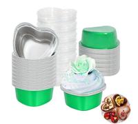 Tin à gâteau en aluminium - Moule de cœur, récipient à cupcake | Ramekins de cuisson en aluminium avec couvercles, petites boîtes de dessert | plateaux de fête de la Saint-Valentin, tasses de pâtisser