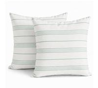 TIN DREAMS FACTORY | Lot de 2 Housses de Coussin 45x45 cm Blanches avec Rayures Mint - Déhoussables et lavables - Coussins Modernes - Fabriquées en Espagne - Décoration Maison, lit, canapé, fauteuill