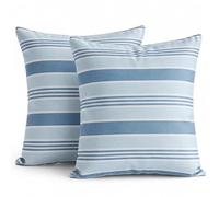 TIN DREAMS FACTORY | Lot de 2 Housses de Coussin 45x45 cm Bleues avec Rayures - Déhoussables et lavables - Coussins Modernes - Fabriquées en Espagne - Décoration Maison, lit, canapé, Fauteuil