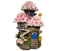 TIN DREAMS FACTORY | Maison Arbre aux Fleurs Enchantées - avec Lumière Solaire Rechargeable - Figurine de Fantasie pour Extérieur, Jardin, Patio, Terrasse - Décoration Magique avec Éclairage LED