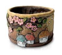 TIN Dreams | Pot de Fleurs décoratif avec Maisons de Village - Jardinière en béton Peinte à la Main - Cache-Pot Plantes d’intérieur et d’extérieur - Pot Artisanal Jardin, terrasse, Balcon