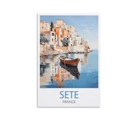 Tin Sign Métal Paysage du lac de Sète, France Vintage Panneau Métal Étain Signe Tin Signs Plaque Métallique Décorative Wall Decor pour Maison 30x30cm