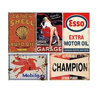 Tin Signs 5 Pieces Reproduction Vintage, Gas Oil Metal Signs, Home Kitchen Man Cave Bar Garage Wall Decor, 8x12 Inch