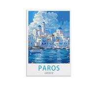Tin Signs Métal Affiches de Paros en Grèce Art Mural Rétro Plaque Poster pour Décoration de Maison Cuisine Salle à Manger Pub Bar Restaurant 30x40cm