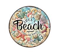 Tin Signs Panneau de couronne de plage Life's A Beach, panneau de couronne ronde, panneau de couronne, décoration de porte, panneau en métal foncé, 15,2 x 15,2 cm