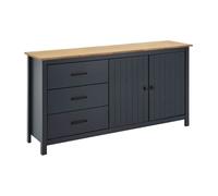 AltoBuy Tina - Buffet Bas 2 Portes 3 Tiroirs Bois Ciré Coloris Bleu Pétrole
