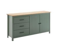 TINA - Buffet Bas 2 Portes 3 Tiroirs Bois Ciré et Vert