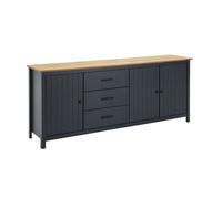 TINA - Buffet Bas 3 Portes 3 Tiroirs Bois Ciré et Bleu Pétrole -