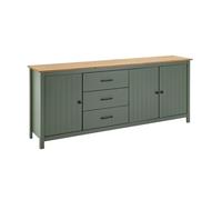 TINA - Buffet Bas 3 Portes 3 Tiroirs Bois Ciré et Vert