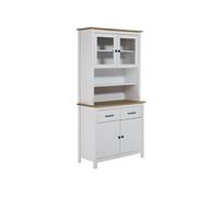 TINA - Buffet Haut 4 Portes 2 Tiroirs Bois Ciré et Blanc -
