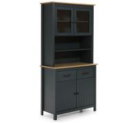 TINA - Buffet Haut 4 Portes 2 Tiroirs Bois Ciré et Bleu Pétrole - Altobuy Bleu