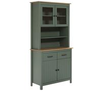 AltoBuy Tina - Buffet Haut 4 Portes 2 Tiroirs Bois Ciré et Vert