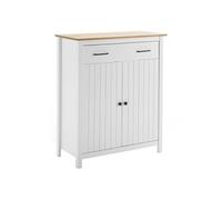 TINA - Meuble Haut 2 Portes 1 Tiroir Bois Ciré et Blanc -