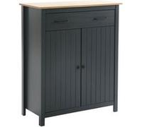 TINA - Meuble Haut 2 Portes 1 Tiroir Bois Ciré et Bleu Pétrole - Altobuy Bleu