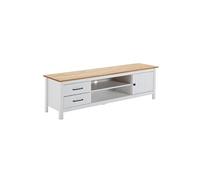 TINA - Meuble TV 1 Porte 2 Tiroirs Bois Ciré et Blanc -