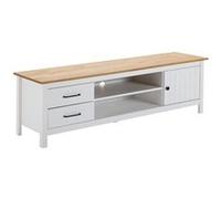 TINA - Meuble TV 1 Porte 2 Tiroirs Bois Ciré et Blanc -