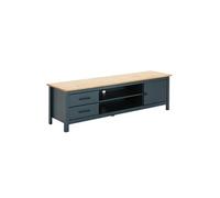 TINA - Meuble TV 1 Porte 2 Tiroirs Bois Ciré et Bleu Pétrole -