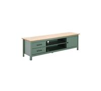 AltoBuy Tina - Meuble TV 1 Porte 2 Tiroirs Bois Ciré et Vert