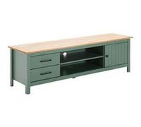 TINA - Meuble TV 1 Porte 2 Tiroirs Bois Ciré et Vert - Altobuy Vert G