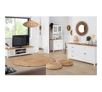 TINA - Pack Meuble TV + Buffet Haut + Buffet Bas 2 Portes en Bois Ciré et Blanc - Altobuy Blanc