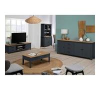 TINA - Pack Meuble TV + Table Basse + Buffet Haut + Buffet Bas 3P Bois et Bleu Pétrole - Altobuy Bleu