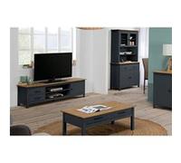 TINA - Pack Meuble TV + Table Basse + Buffet Haut en Bois Ciré et Bleu Pétrole - Altobuy Bleu G