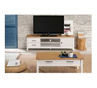 TINA - Pack Salon avec Meuble TV + Table Basse en Bois Ciré et Blanc - Altobuy Blanc