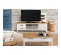 TINA - Pack Salon avec Meuble TV + Table Basse en Bois Ciré et Blanc - Altobuy Blanc