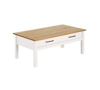 TINA - Table Basse Rectangulaire 1 Tiroir Bois Ciré et Blanc -