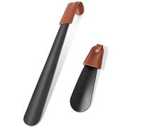 TINA.WIN Chausse Pied Long Metal 2pcs 42cm Grand Manche MéTal Chausse Pieds Avec Cuir,16.8cm Petit Chausse-Pied，Convient Aux GarçOns Et Aux Filles, Adapté à Tous Les Types De Chaussures