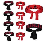 Tina.Win Lot de 10 bandeaux ninjas, décoration d'anniversaire ninjago, bandeau ninja pour enfants, décoration de fête d'anniversaire, karaté pour fête d'anniversaire, karaté, accessoires noir et rouge
