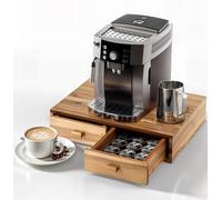 Tinamo Boîte de rangement en bois d'acacia pour dosettes de café, dosettes de café et de thé, tiroir pour machine à café K, organiseur de tiroir Kcup sous infuseur (acacia, 2 tiroirs)