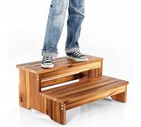 TINAMO Marchepied de 63,5 cm de long pour adulte et enfant - Marchepied à deux marches en bois d'acacia 226,8 kg - Escalier en bois à 2 marches pour spa et jacuzzi pour piscine - Tabourets robustes à