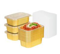 Tinanium Lot de 40 poêles en aluminium doré de 0,9 kg avec couvercles, très résistantes, 18,3 x 13,7 x 6,5 cm avec couvercles, pour la cuisson, la préparation des repas, le congélateur, le chauffage