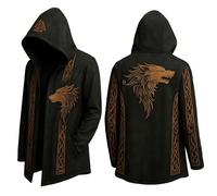 Tinarying Cardigan nordique mythe moyen avec capuche imprimé 3D pour homme - Veste de motard - Printemps été - Costume médiéval pour Halloween, carnaval, cosplay, 4 Noir, L