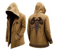 Tinarying Cardigan nordique mythe moyen avec capuche imprimé 3D pour homme - Veste de motard - Printemps été - Costume médiéval pour Halloween, carnaval, cosplay, 7 Kaki, XL