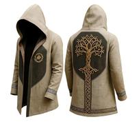 Tinarying Cardigan nordique mythe moyen avec capuche imprimé 3D pour homme - Veste de motard - Printemps été - Costume médiéval pour Halloween, carnaval, cosplay, 9 - Blanc, S