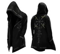 Tinarying Cardigan nordique mythe moyen avec capuche imprimé 3D pour homme - Veste de motard - Printemps été - Costume médiéval pour Halloween, carnaval, cosplay, 5 - Noir, S