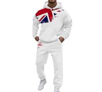 Tinarying Survêtement 2 pièces pour homme - Motif drapeau britannique - Sweat à capuche à manches longues et jogging, Couleur : blanc, M
