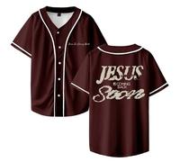 TINASI Josiah Queen Jesus is Coming Back Soon Merch Baseball Jersey Shirt Col V Unisexe Manches Courtes Streetwear Vêtements, marron, L